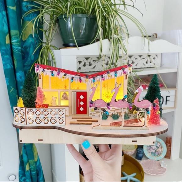 World Market Atomic Mid Century MCM Retro Atomic Christmas House New Wood Decor - Picture 1 of 13